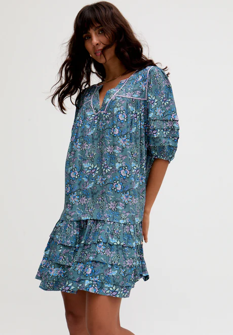 tiered hem floral-print mini dress