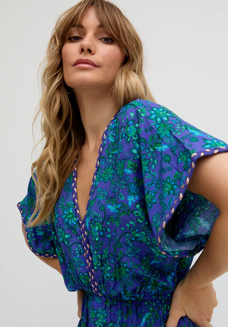 Style Blue Floral Print Maxi Dress