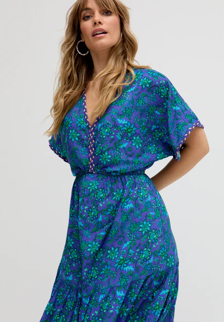 Style Blue Floral Print Maxi Dress