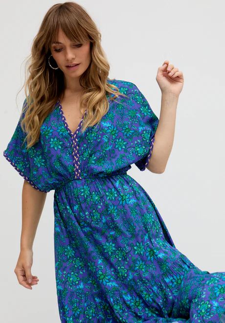 Style Blue Floral Print Maxi Dress