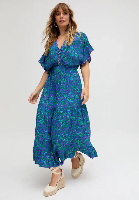 Style Blue Floral Print Maxi Dress